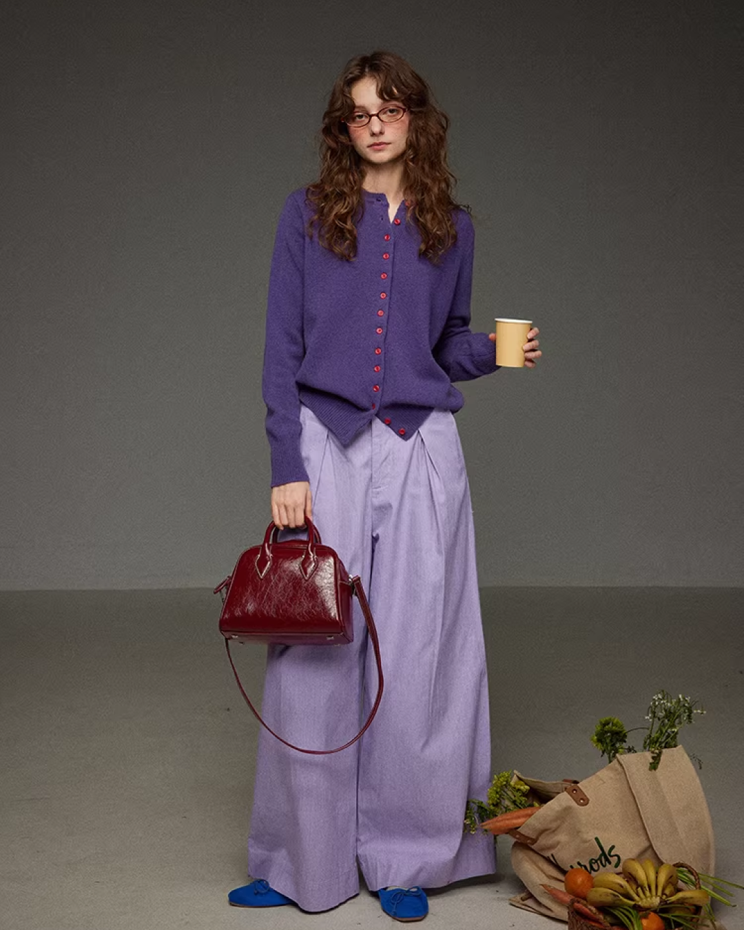 Tuck Wide Purple Pants LG0041
