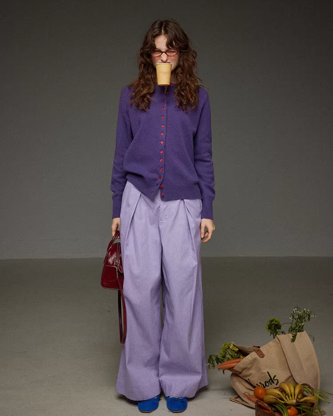 Tuck Wide Purple Pants LG0041