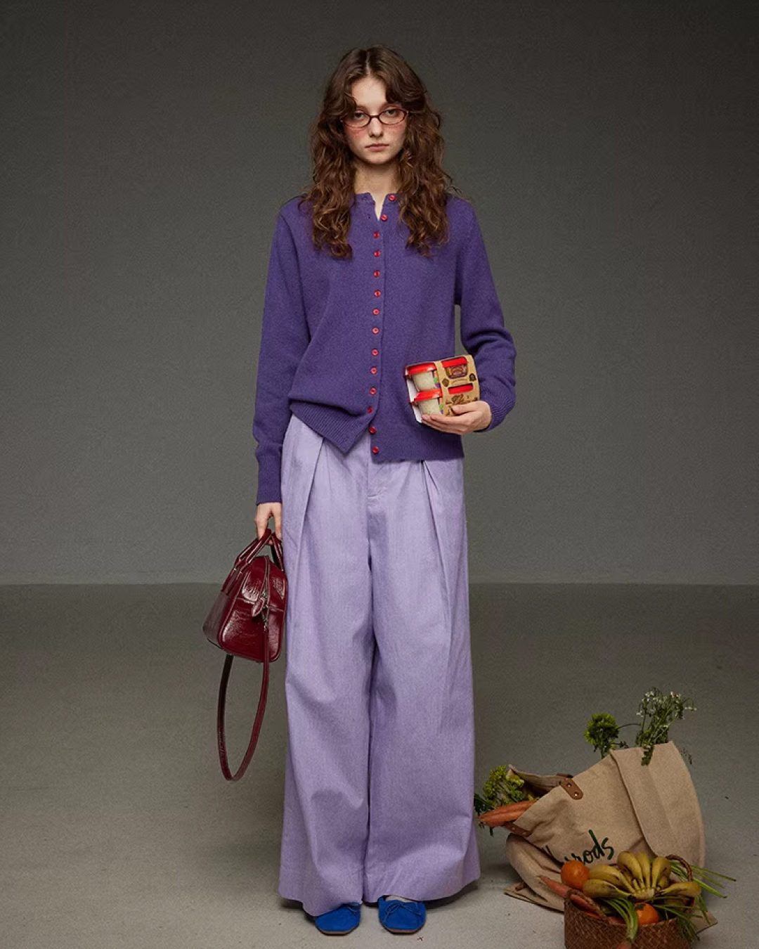 Tuck Wide Purple Pants LG0041