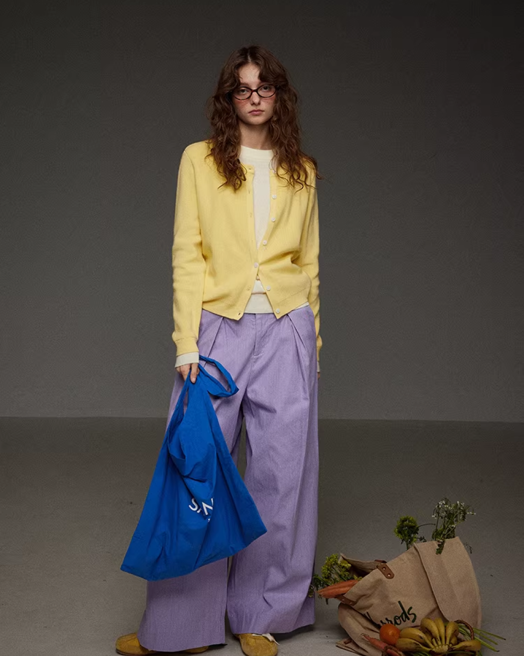 Tuck Wide Purple Pants LG0041