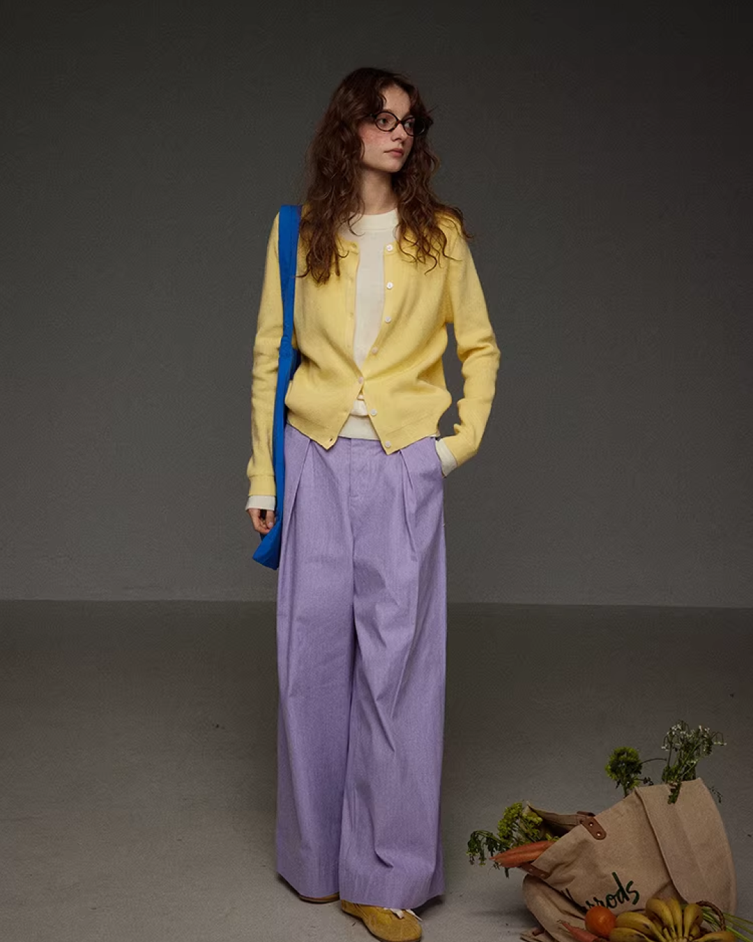 Tuck Wide Purple Pants LG0041