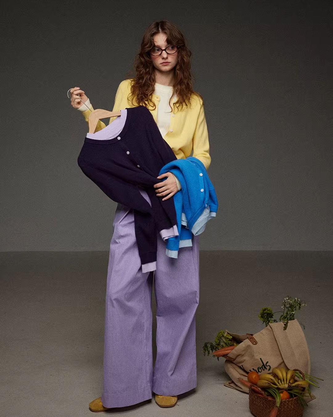 Tuck Wide Purple Pants LG0041