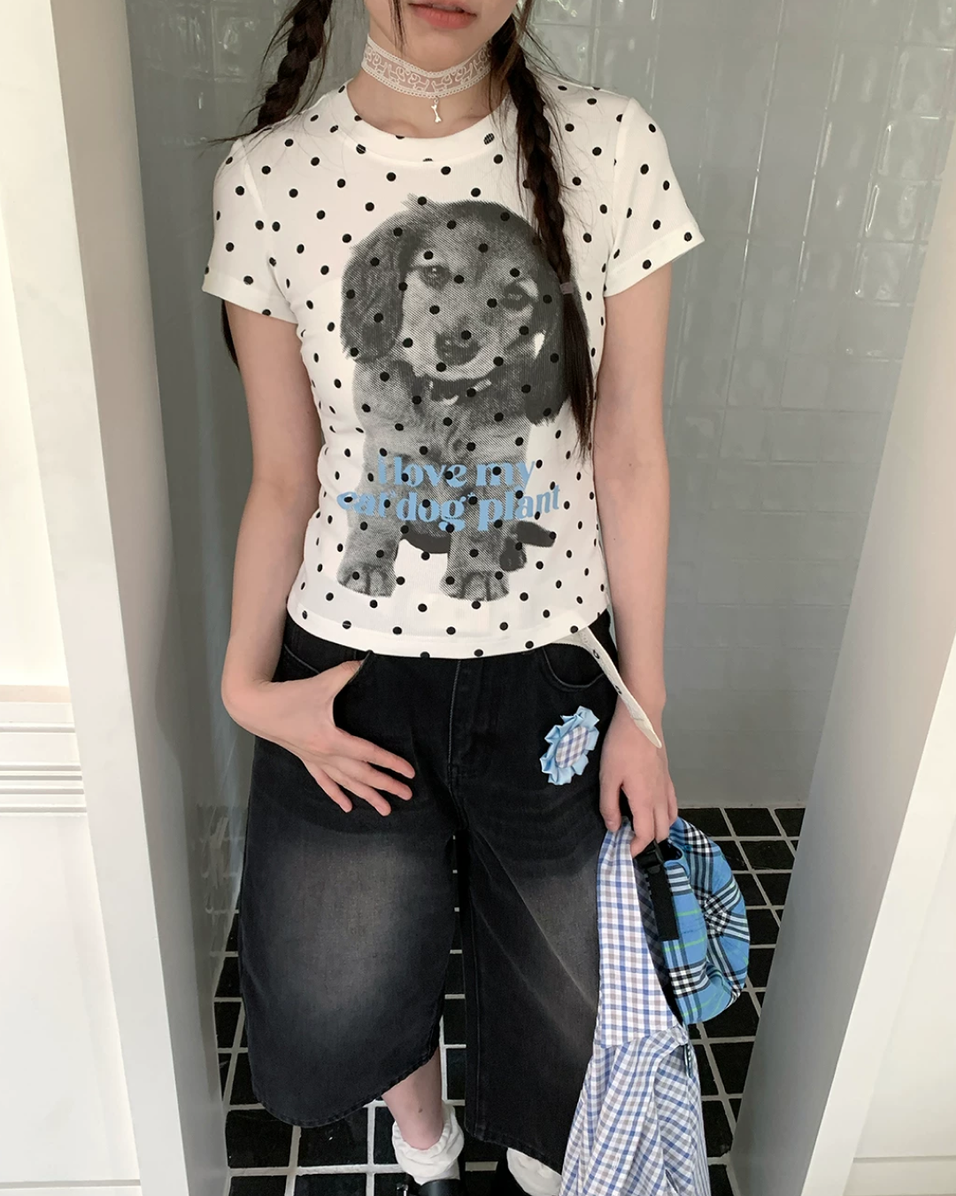 Polka-dot Dog Printed T-shirt TE0023