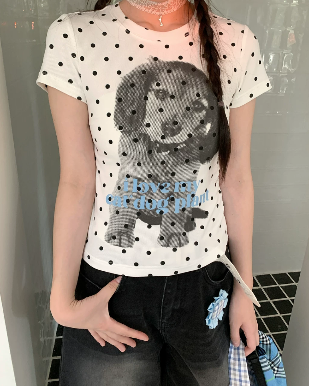 Polka-dot Dog Printed T-shirt TE0023