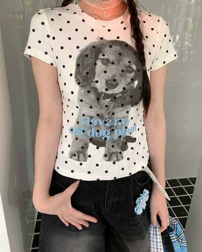 Polka-dot Dog Printed T-shirt TE0023