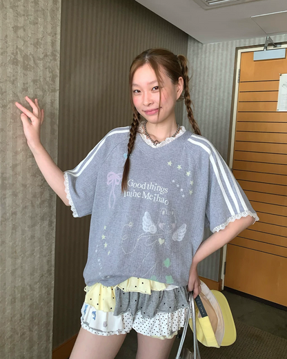 Lace Shoulder Line T-shirt TE0027