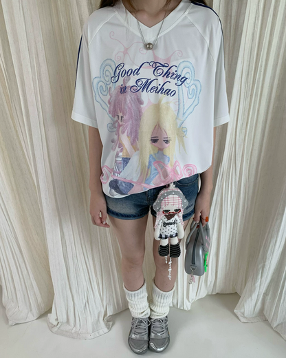 Line Sleeve Character Printed T-shirt TE0035