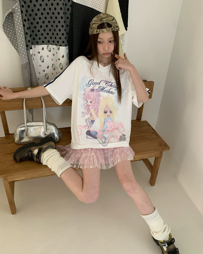 Line Sleeve Character Printed T-shirt TE0035