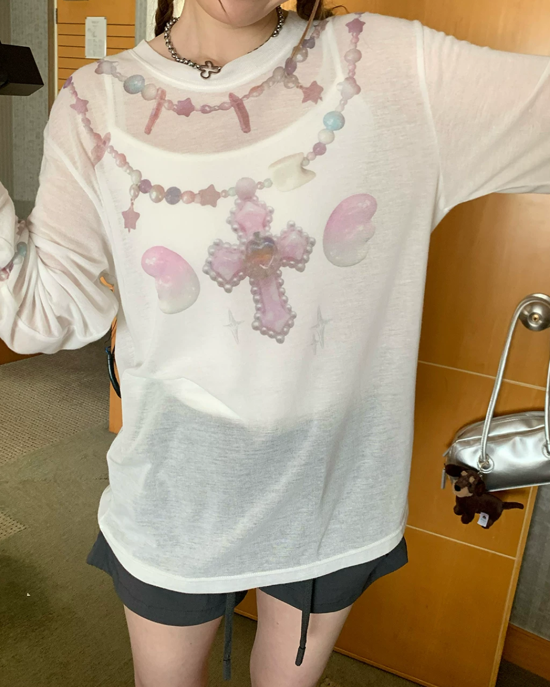 Sheer Pink Cross T-shirt TE0041