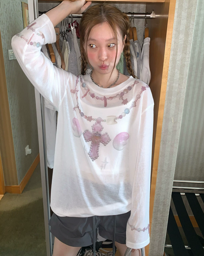 Sheer Pink Cross T-shirt TE0041