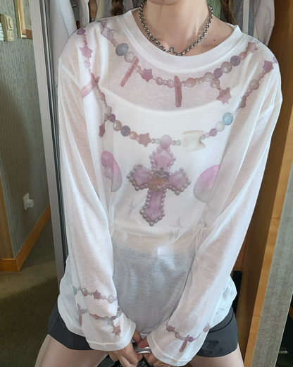 Sheer Pink Cross T-shirt TE0041
