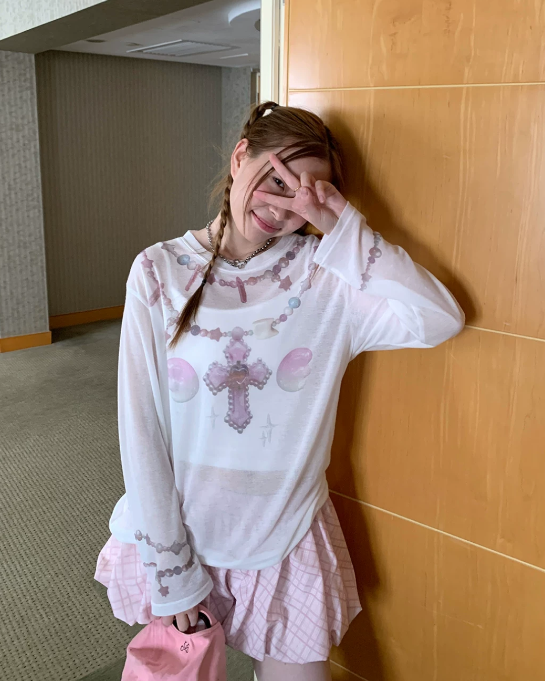 Sheer Pink Cross T-shirt TE0041