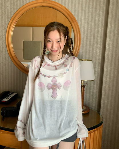 Sheer Pink Cross T-shirt TE0041