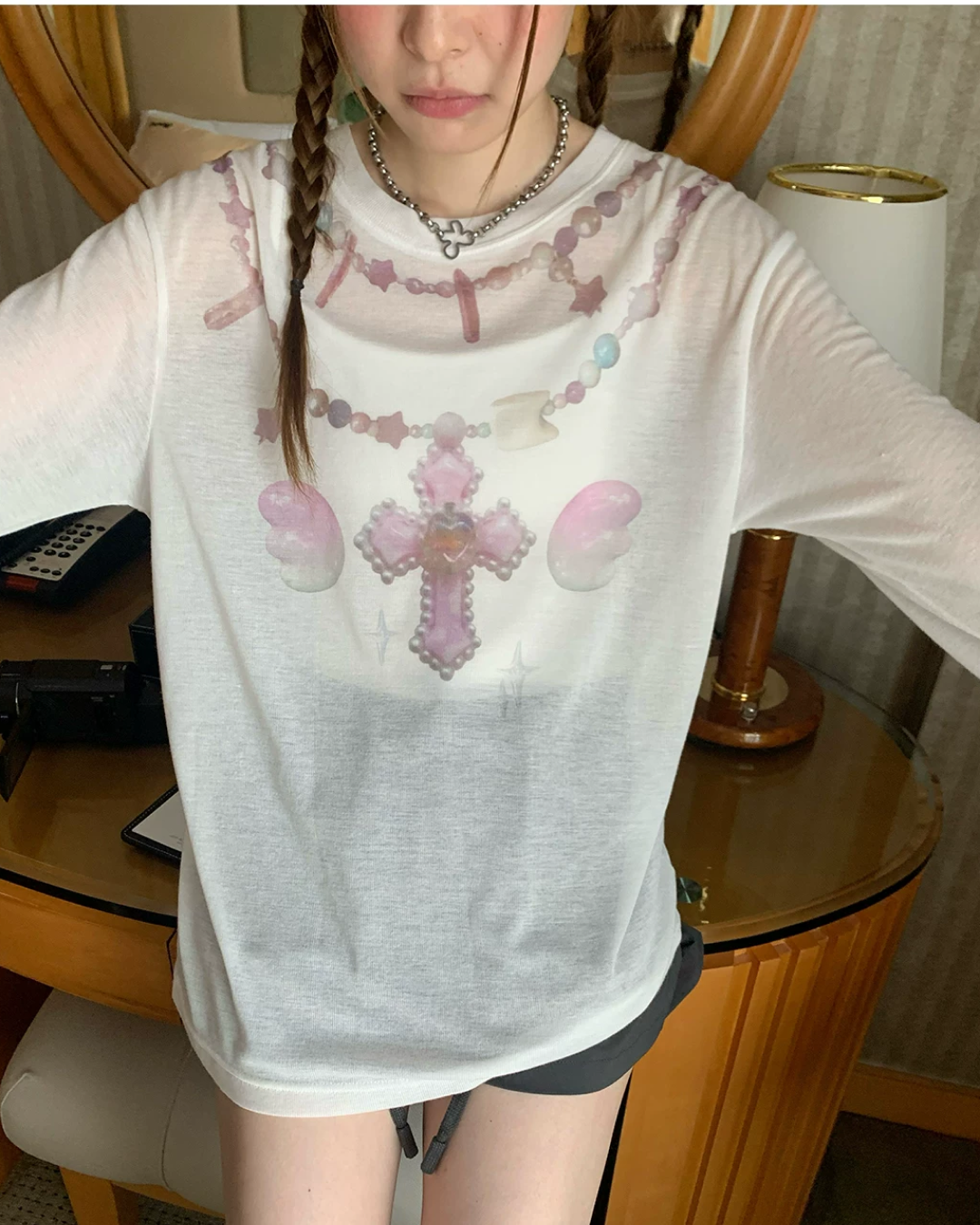 Sheer Pink Cross T-shirt TE0041