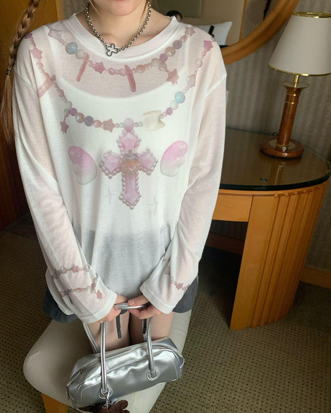 Sheer Pink Cross T-shirt TE0041