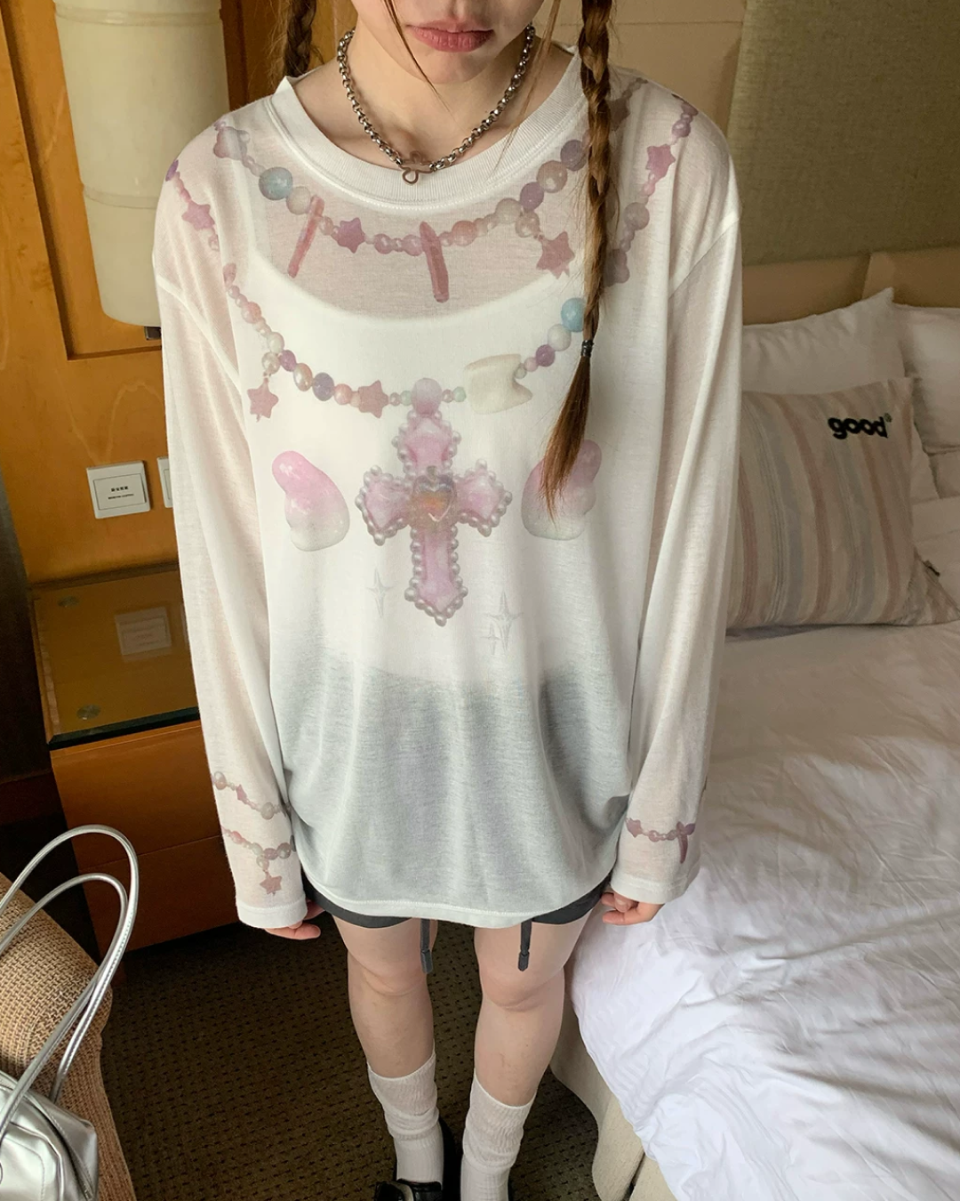 Sheer Pink Cross T-shirt TE0041