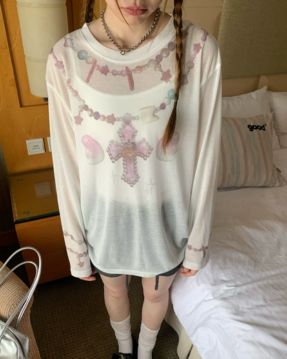 Sheer Pink Cross T-shirt TE0041