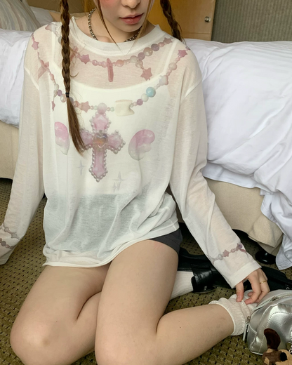 Sheer Pink Cross T-shirt TE0041