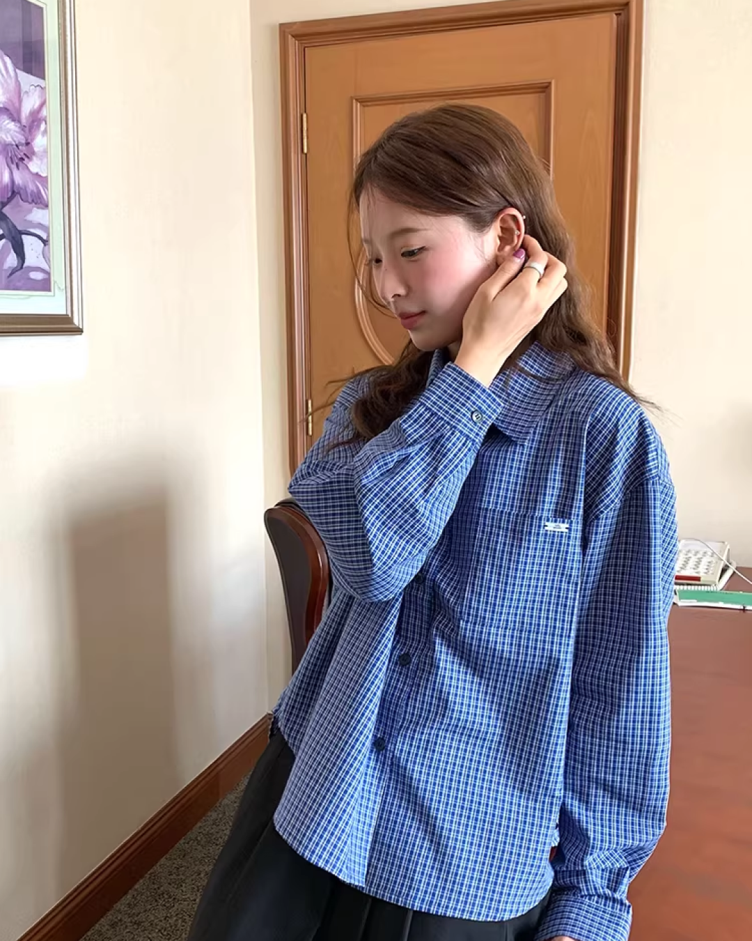 Blue Check Shirt &  Gray Knit Vest WH0003
