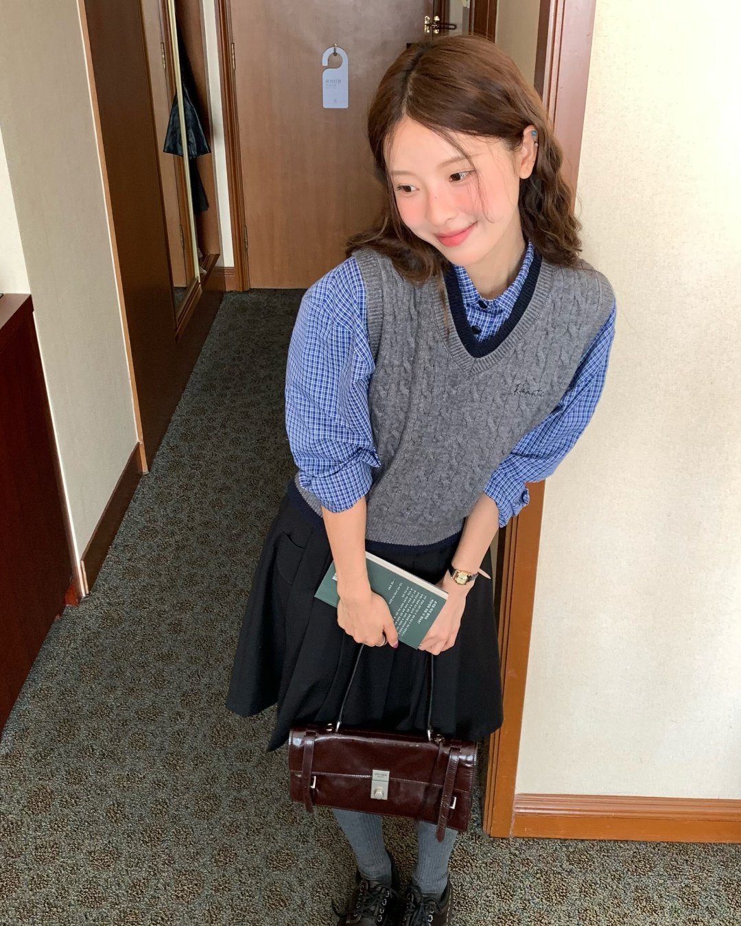 Blue Check Shirt &  Gray Knit Vest WH0003