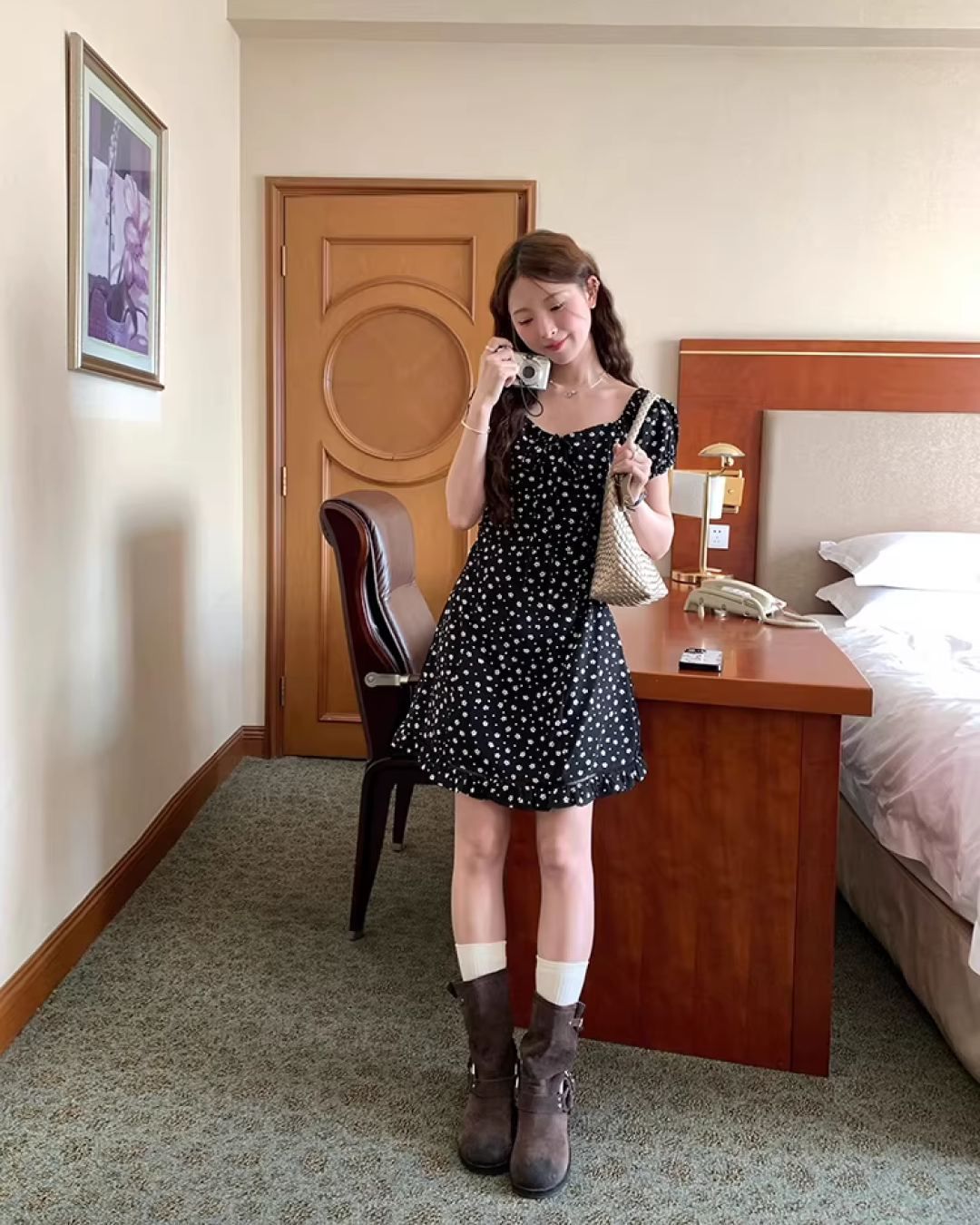 Flower Pattern Short Sleeve Dress WH0012