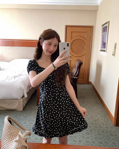 Flower Pattern Short Sleeve Dress WH0012