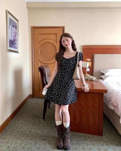 Flower Pattern Short Sleeve Dress WH0012