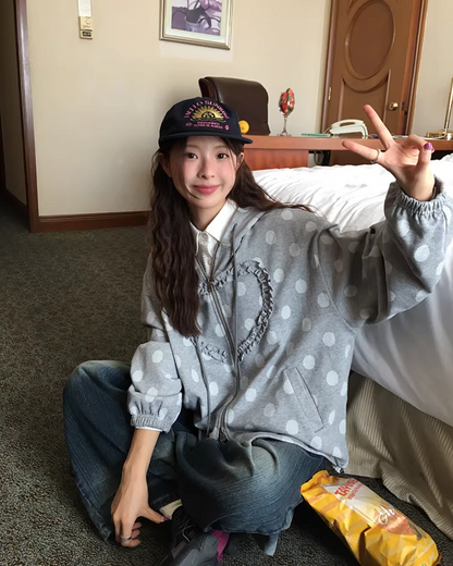 Heart Polka Dots Pattern Zip Hoodie WH0013