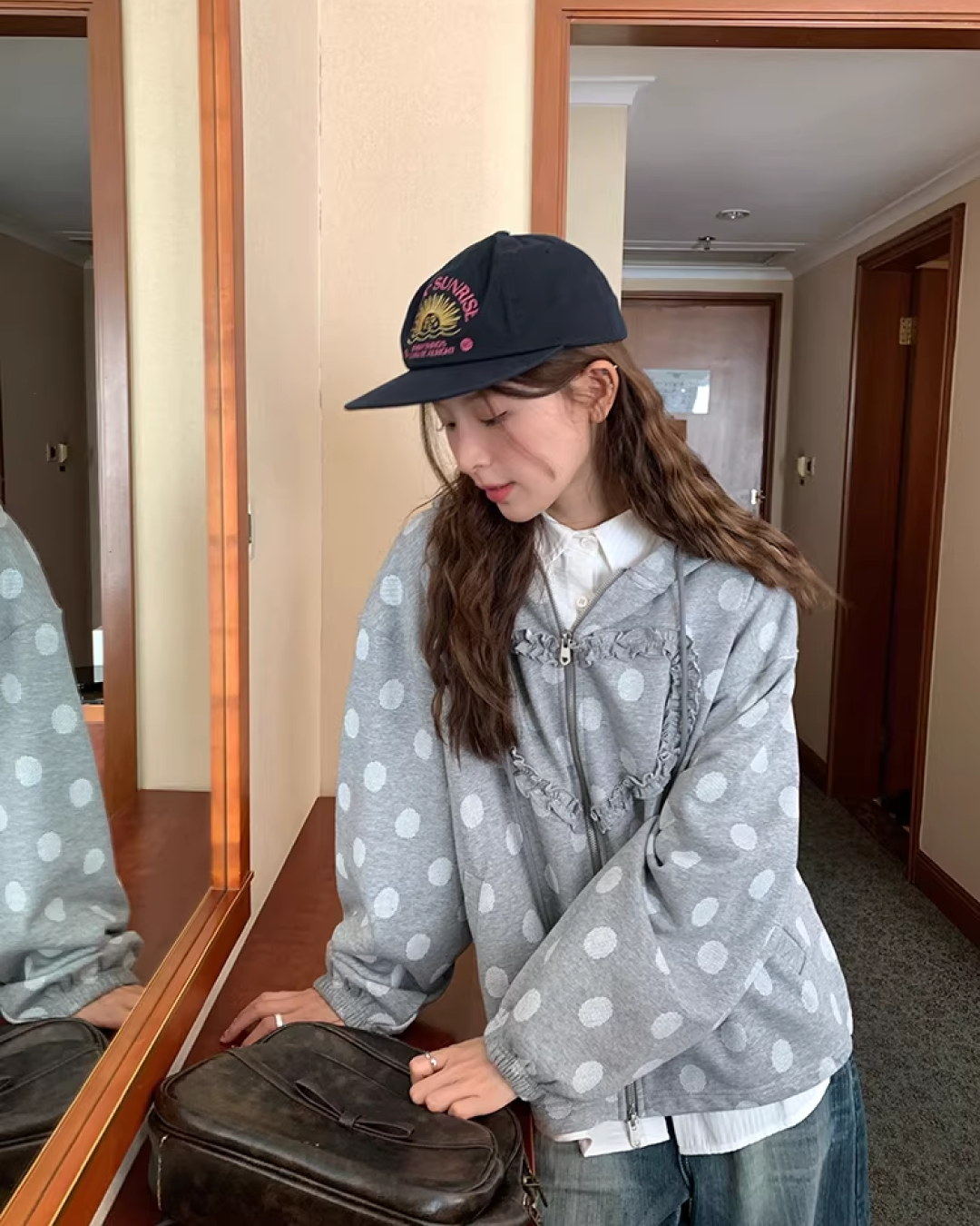 Heart Polka Dots Pattern Zip Hoodie WH0013