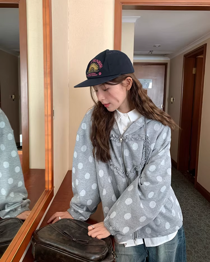 Heart Polka Dots Pattern Zip Hoodie WH0013