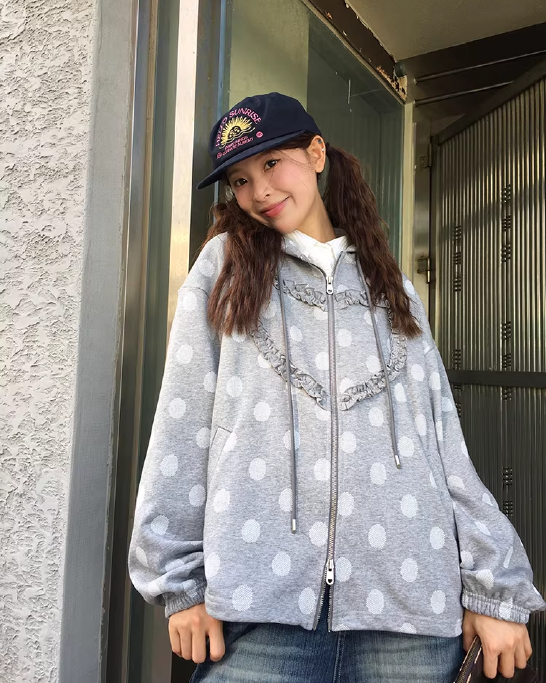 Heart Polka Dots Pattern Zip Hoodie WH0013