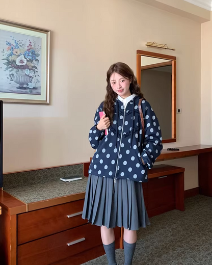 Heart Polka Dots Pattern Zip Hoodie WH0013