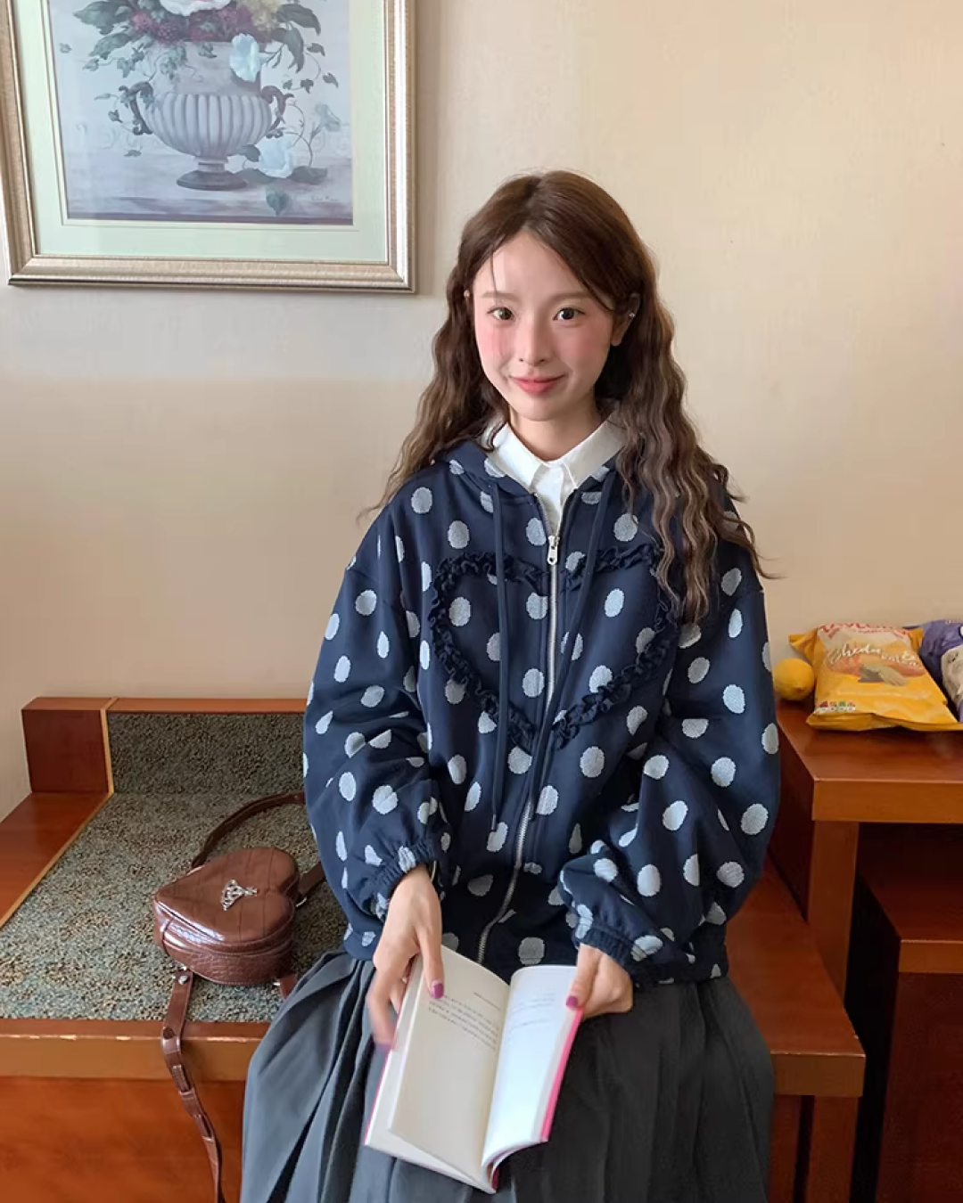 Heart Polka Dots Pattern Zip Hoodie WH0013