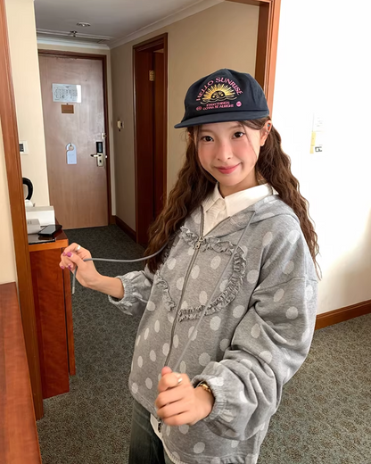 Heart Polka Dots Pattern Zip Hoodie WH0013