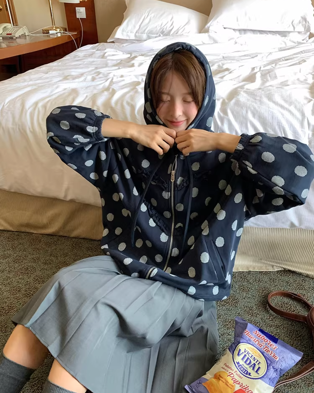 Heart Polka Dots Pattern Zip Hoodie WH0013