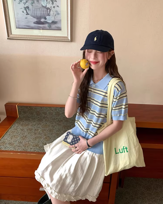 Light Blue Horizontal Stripes Polo Shirt WH0016