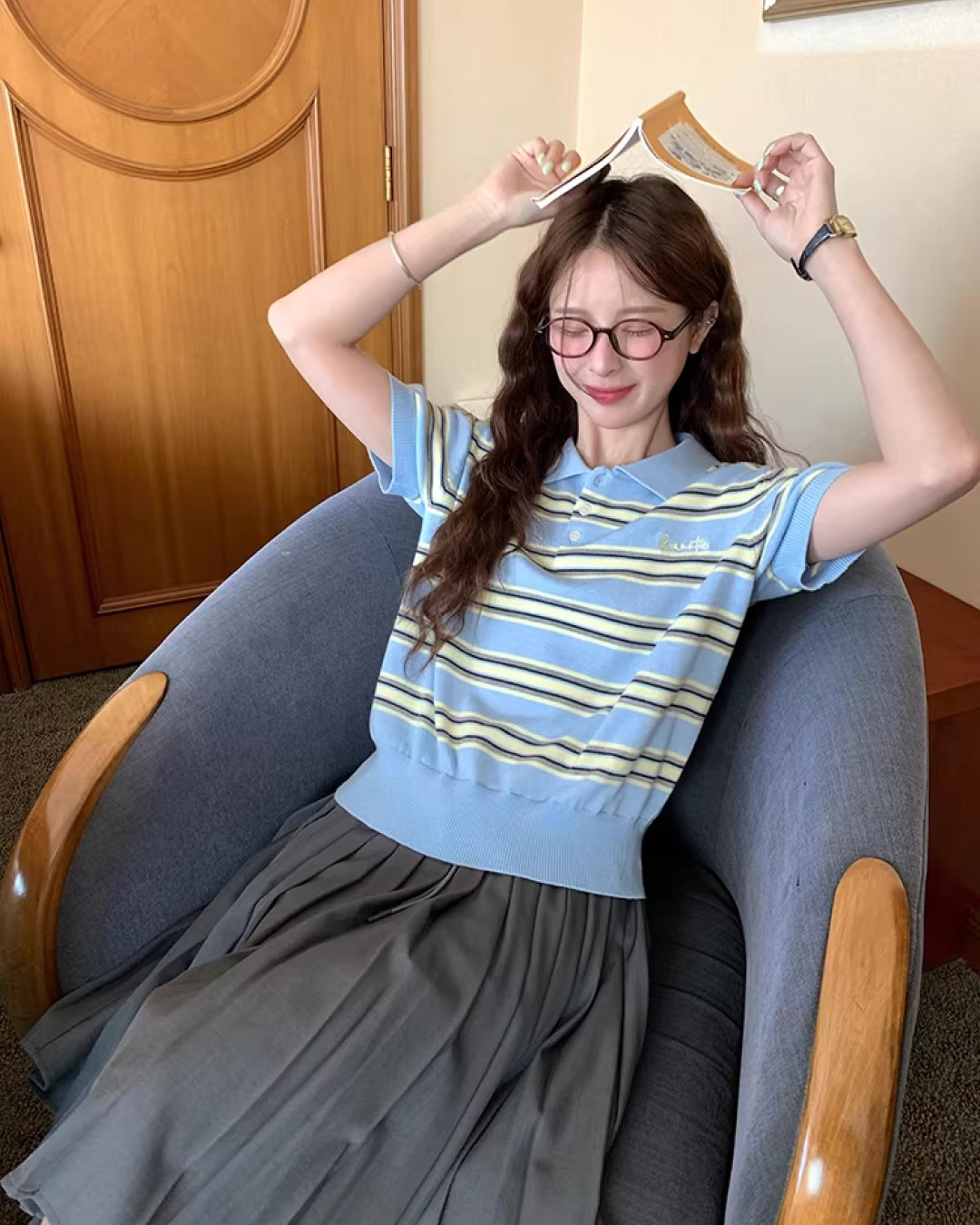 Light Blue Horizontal Stripes Polo Shirt WH0016