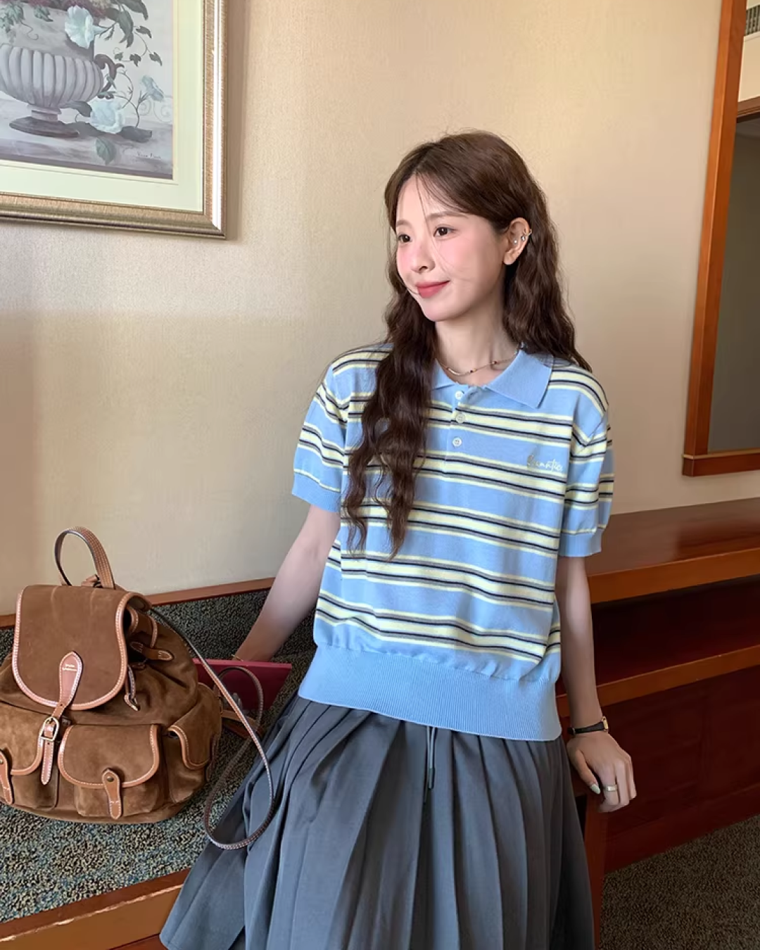 Light Blue Horizontal Stripes Polo Shirt WH0016