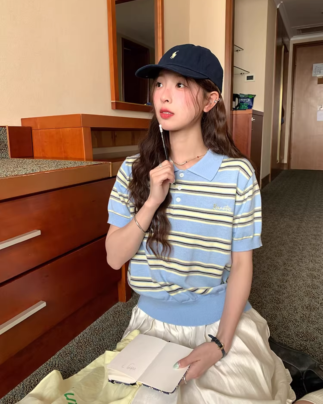 Light Blue Horizontal Stripes Polo Shirt WH0016